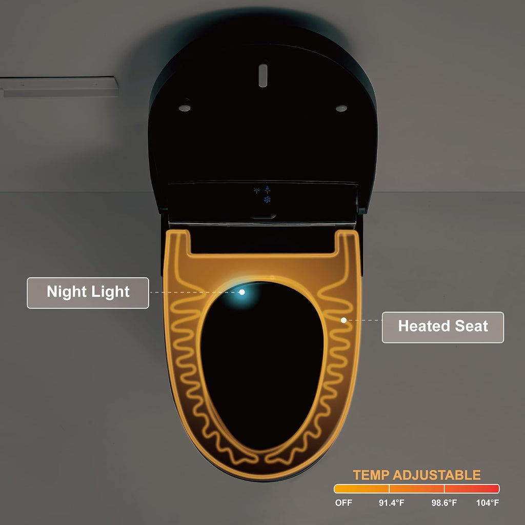 Smart Toilet - Auto Open/Close, One Piece Elongated Design, LED Display Comfort Height Toilet, Foot Sensor Flush, Auto Flush System, Heated Seat, Night Light for Modern Bathroom