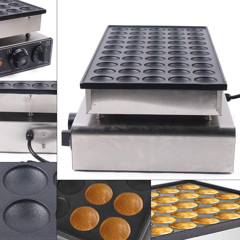 Waffle Ball Maker, 110V 1700W Commercial Bubble Shaped Waffle Ball Maker Electric Stainless Steel Rotatable Double-Head Heating Waffle Ball Making for Tea Shops, Snack Bars, Dessert Shops (50 Holes)