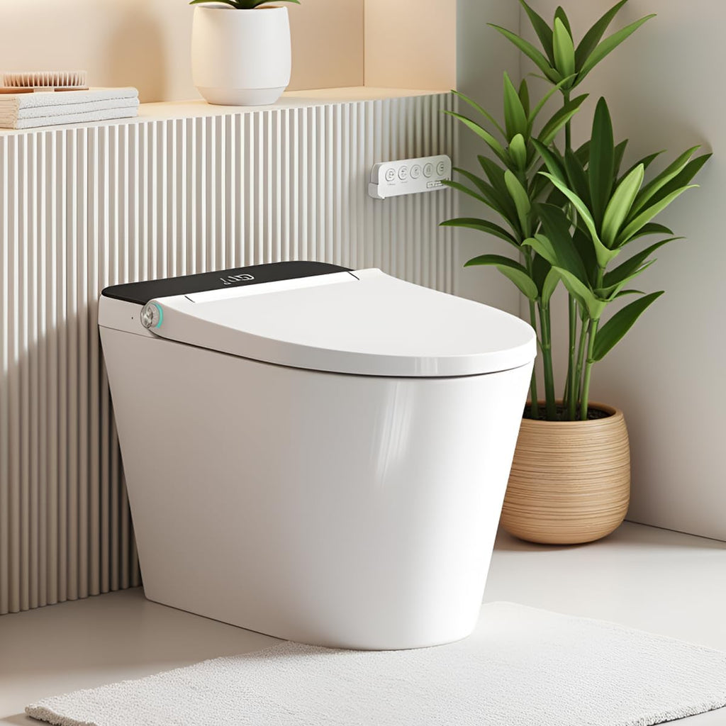 Smart Toilet with Bidet Built in Tank, Rear & Feminine Wash, Air Dryer, Auto Flush, Foot Sensor Flush, Heated Seat, Warm Water Self Cleaning, 12' Rough In, One-Piece Elongated (ZY695 Core)