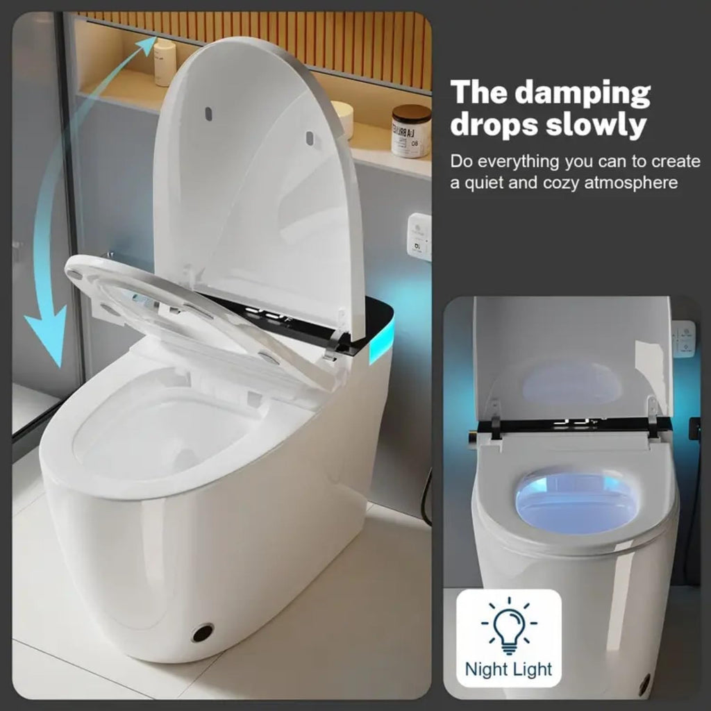 Smart Toilet with Elongated Heated Seat, Auto Flush, Manual Soft-Close Seat & Lid, Night Light, Electric Tankless Toilets with Dual Flush 0.8/1 GPF, MAP 1000g
