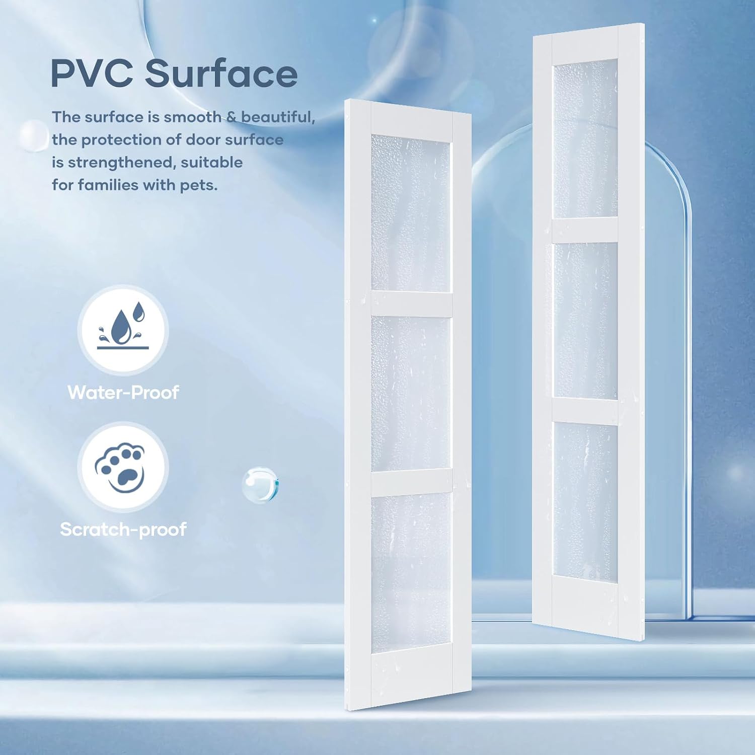 Double 21×84 Inch Glass Barn Door Slab and 7ft Hardware Kit Included, 3 Frosted Glass, LVL Wood Panel Covered with White Water-Proof Scratch-Proof PVC Surface, Simple DIY Assembly
