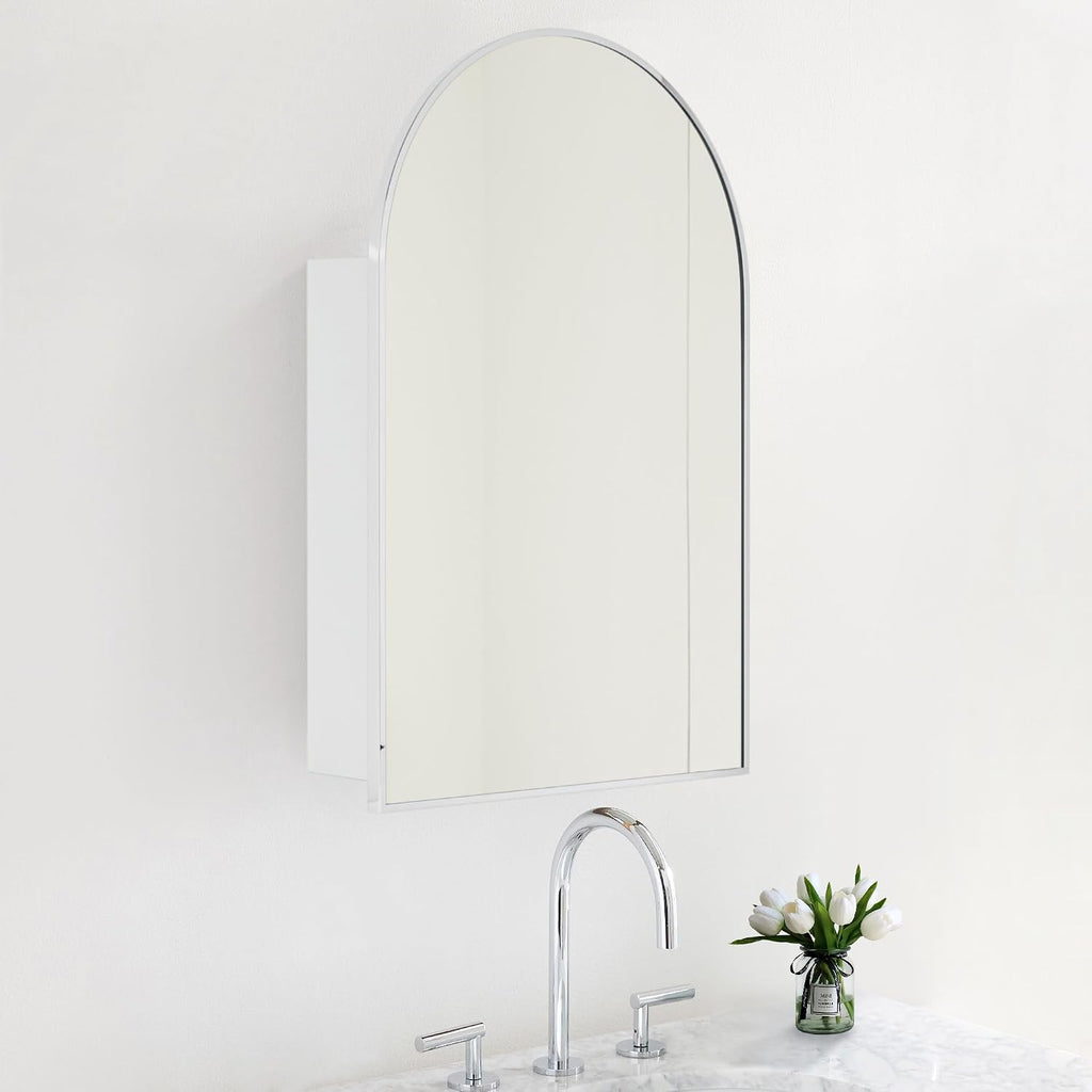 TEHOME 20 x 30'' Polished Nickel Arched Bathroom Medicine Cabinet with Mirror Recessed and Surface Mount Medicine Cabinet Mirror