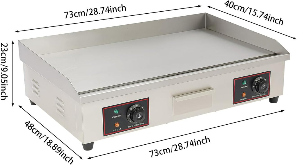 Commercial Electric Griddle, 3000W Stainless Steel Flat Top Griddle with Temperature Control 122-572℉, 28.7x15.8in Commercial Countertop Griddle for Pancake Steak Kitchen Restaurant