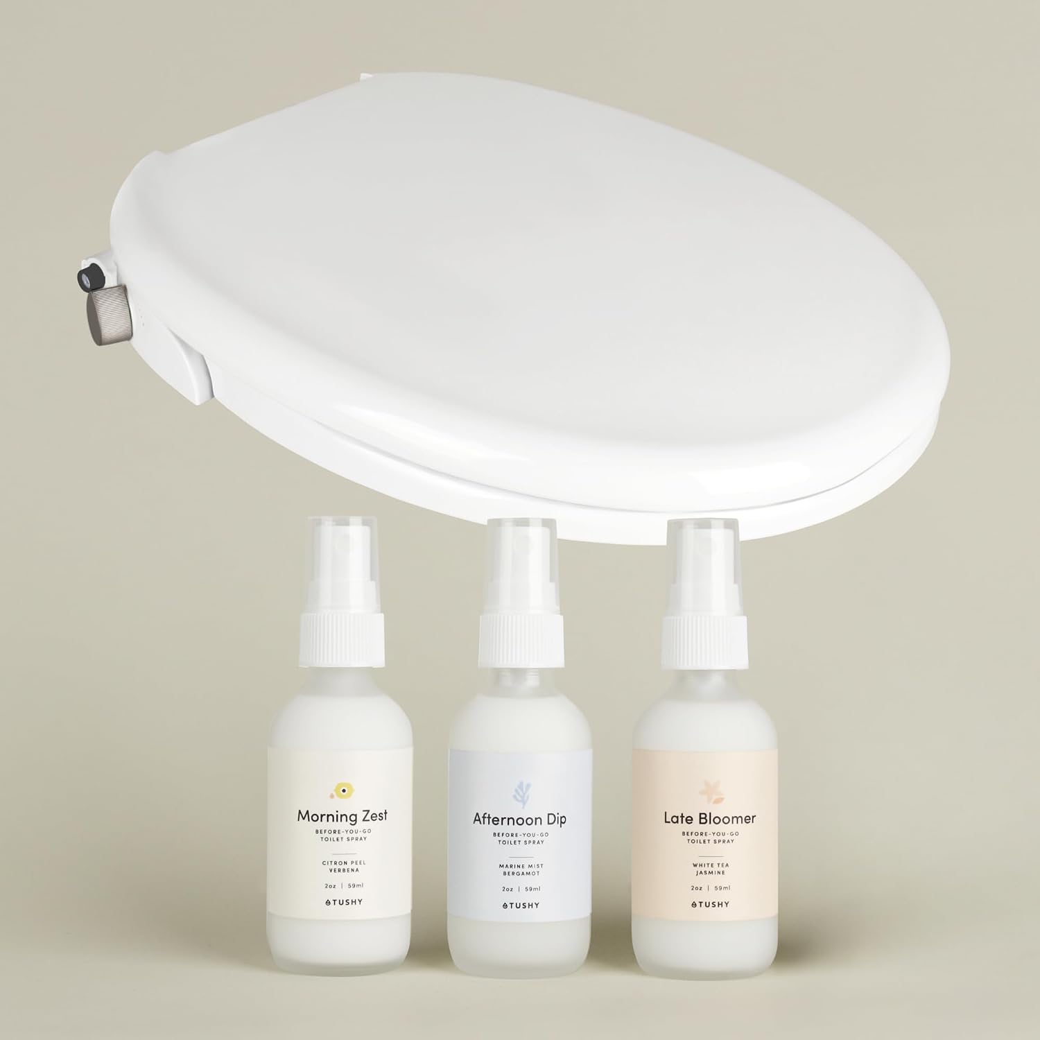 TUSHY Oasis Elongated Brushed Nickel Bidet Seat & Toilet Spray Variety Pack