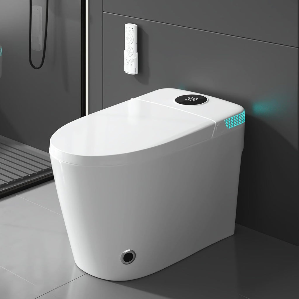 Tankless Smart Toilet with Integrated Bidet, One Piece Elongated Intelligent Toilet with Heated Seat & Child Mode, Foot Kick Flush, Multiple Wash Modes & Self-Cleaning Nozzle