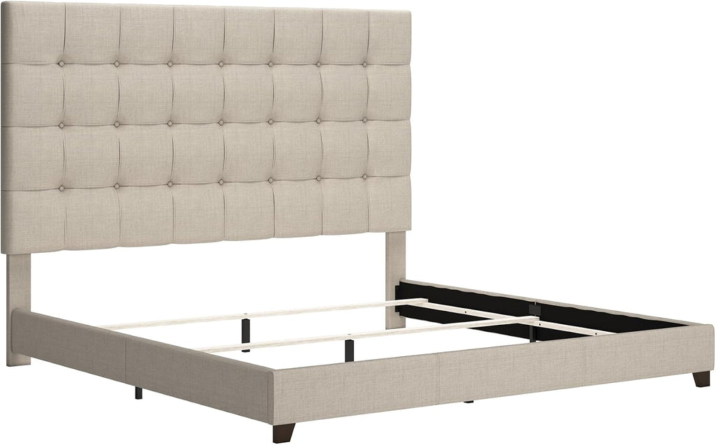 Signature Design by Ashley Dolante Modern Farmhouse Button-Tufted Upholstered Platform Bed, King, Beige