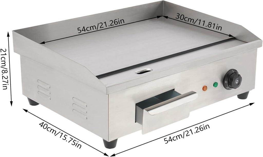 110V 3000W Commercial Teppanyaki Grill, Stainless Steel Countertop Electric Griddle, 122°F-572°F Adjustable Heat, for BBQ, Pancakes, Hamburgers Making