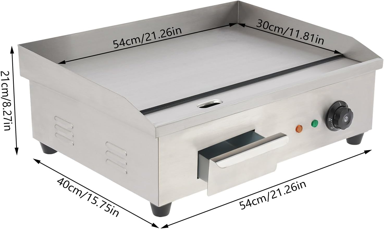 110V 3000W Commercial Teppanyaki Grill, Stainless Steel Countertop Electric Griddle, 122°F-572°F Adjustable Heat, for BBQ, Pancakes, Hamburgers Making