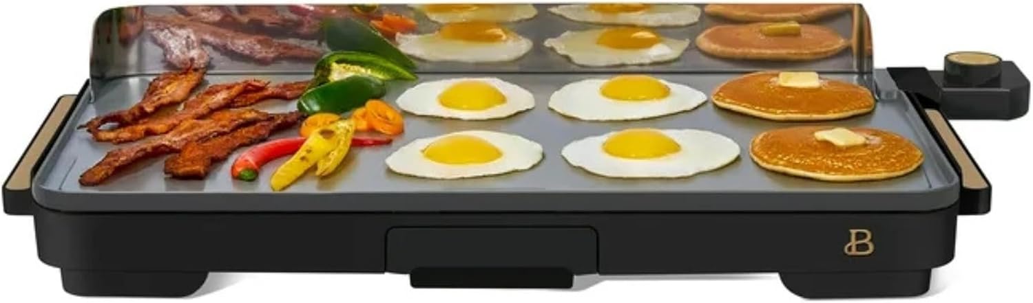 Extra Large Electric Griddle 12x22 Inch, 1500W Nonstick Countertop Griddle with Removable Backsplash and Adjustable Temperature Control for Family Breakfast & Indoor Cooking (Black Sesame)