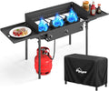 3 Burner Propane Camp Stove | 225,000 BTU Gas Burners | Side Shelves | Windscreen | Waterproof Cover | Detachable Legs | Ideal for Camping Backyard Outdoor Cooking