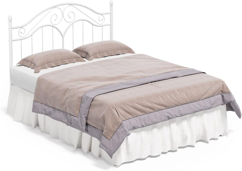 Elephance Full Size Metal Bed Frame with Vintage Headboard,11 Inches Storage Space Platform Bed No Box Spring Needed Easy Assembly,White