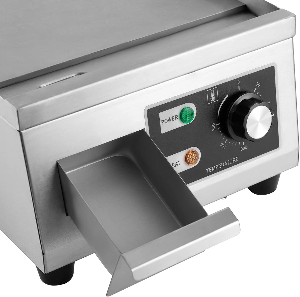1300W Commercial Electric Griddle, 15in Countertop Grill with Non-Stick Flat Top, Adjustable Temperature Control 122°F-572°F, Stainless Steel Large Grill for Restaurant/Shop