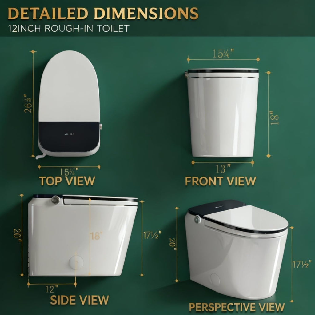 18' Tall Smart Toilet with Bidet Built In,ADA One Piece Modern Elongated Electric,Tankless Toilets with Warm Water Sprayer and Dryer,Foot Sensor Operation,Bidet with Heated Seat LED Display