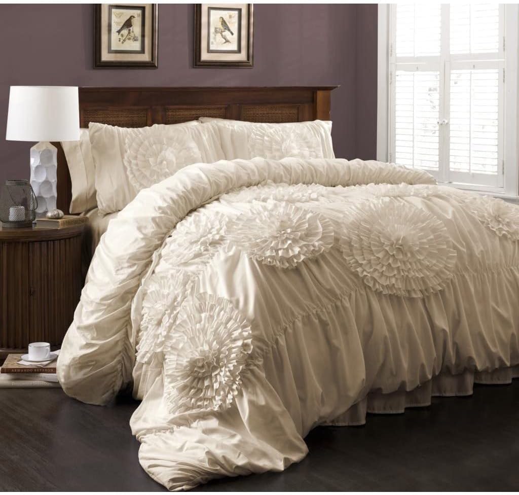 Lush Decor Serena Comforter Set, 3 Piece Set, Full/ Queen, Light Gray - Cute Comforter - Queen Bedding Set - Gray Comforter Queen Size - Coquette Decor