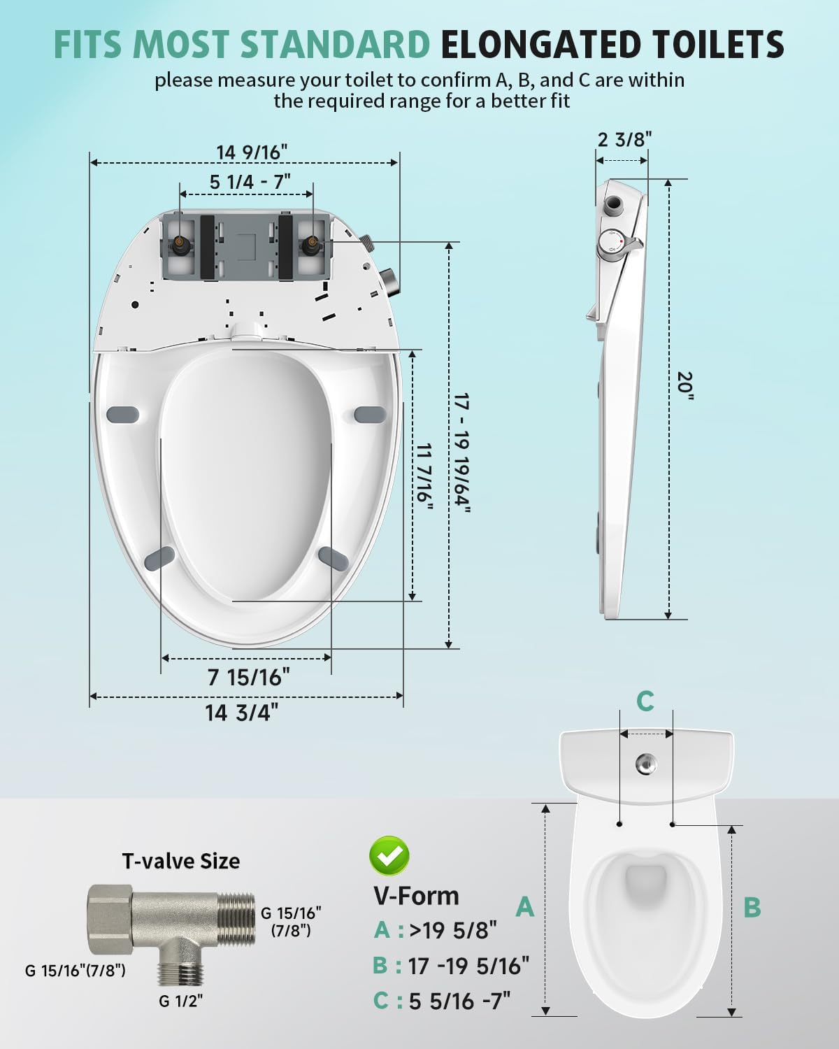 SR SUN RISE Non-Electric Bidet Toilet Seat with Dual Nozzles for Feminine & Rear Wash, Adjustable Pressure, Ambient Water Temperature, Self-Cleaning Nozzles, Easy Installation for Elongated Toilets