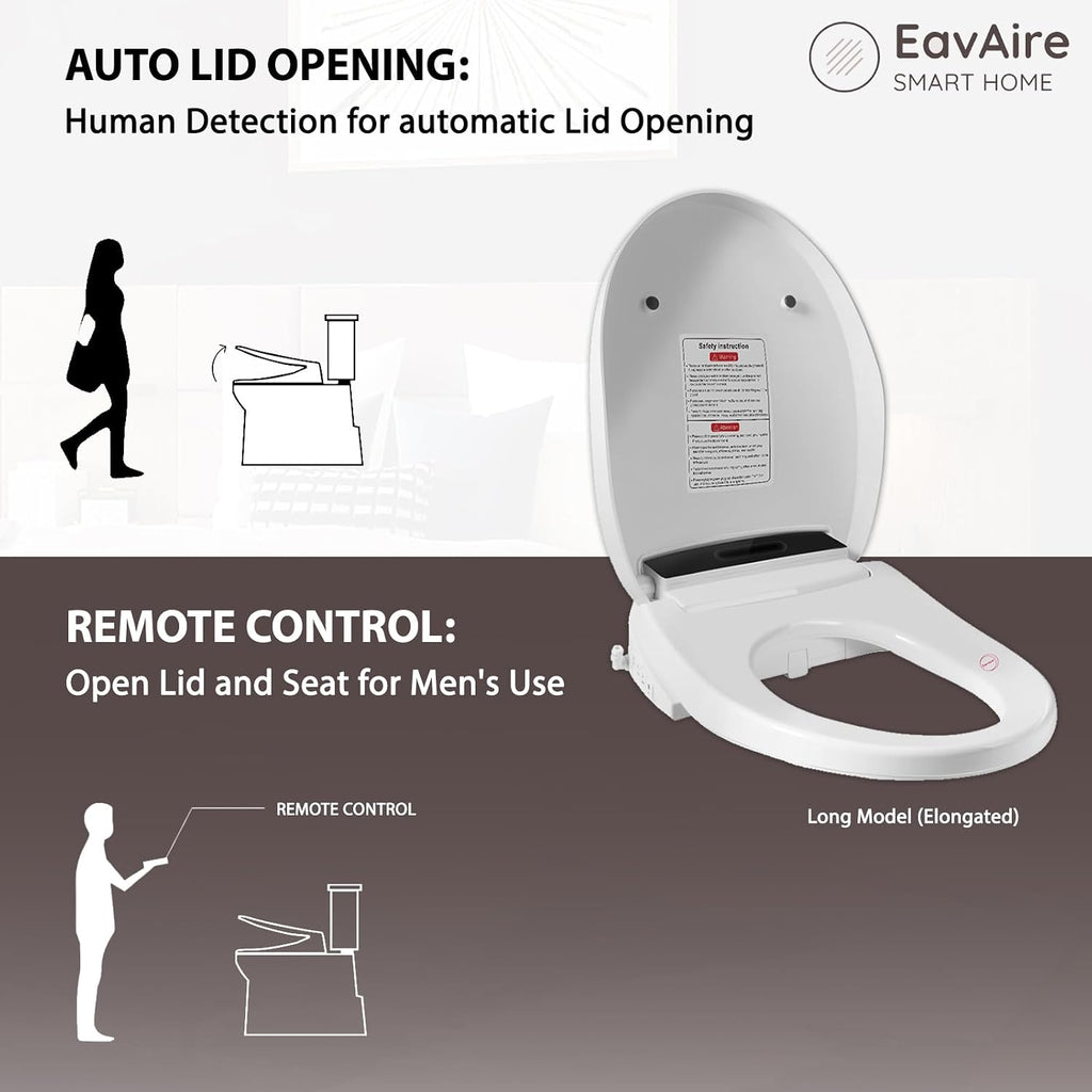 Electric Smart Toilet Seat Bidet with Slow Close Lid Cover, Instant Heated Seat, LCD, Adjustable Water Pressure & Temperature, Dual Positions, Self-Cleaning Nozzle, Night Light- Elongated