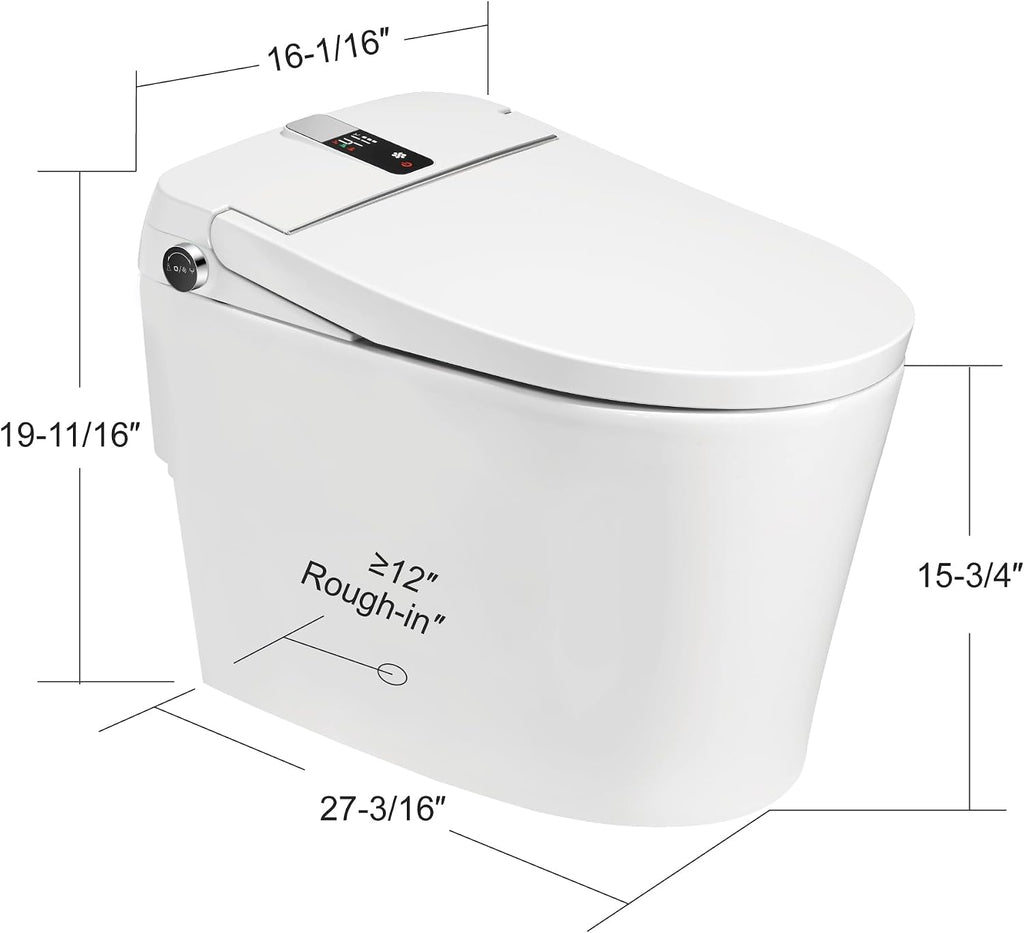 Smart Toilet - Auto Open/Close, One Piece Elongated Design, LED Display Comfort Height Toilet, Foot Sensor Flush, Auto Flush System, Heated Seat, Night Light for Modern Bathroom