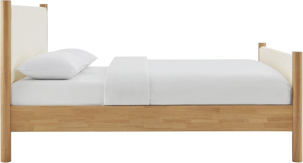 Modway Maven King Size Bed Frame in Feather Oak with Upholstered Boucle Headboard and Footboard – Wood King Platform Bed Frame – No Box Spring Needed