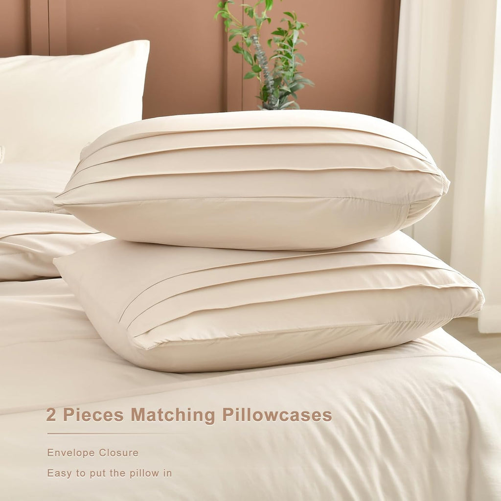 Masaca Oversized King Comforter 128'x120',Solid Color Pinch Pleated Extra Large King Comforter Set,3 Pieces Soft Textured Wheat Bedding Comforter Set Ultra Soft