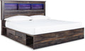 Signature Design by Ashley Drystan Rustic King Bookcase Bed with 2 Storage Drawers, Open Cubbies and LED Light, Foundation or Box Spring Not Needed, Dark Brown & Gray