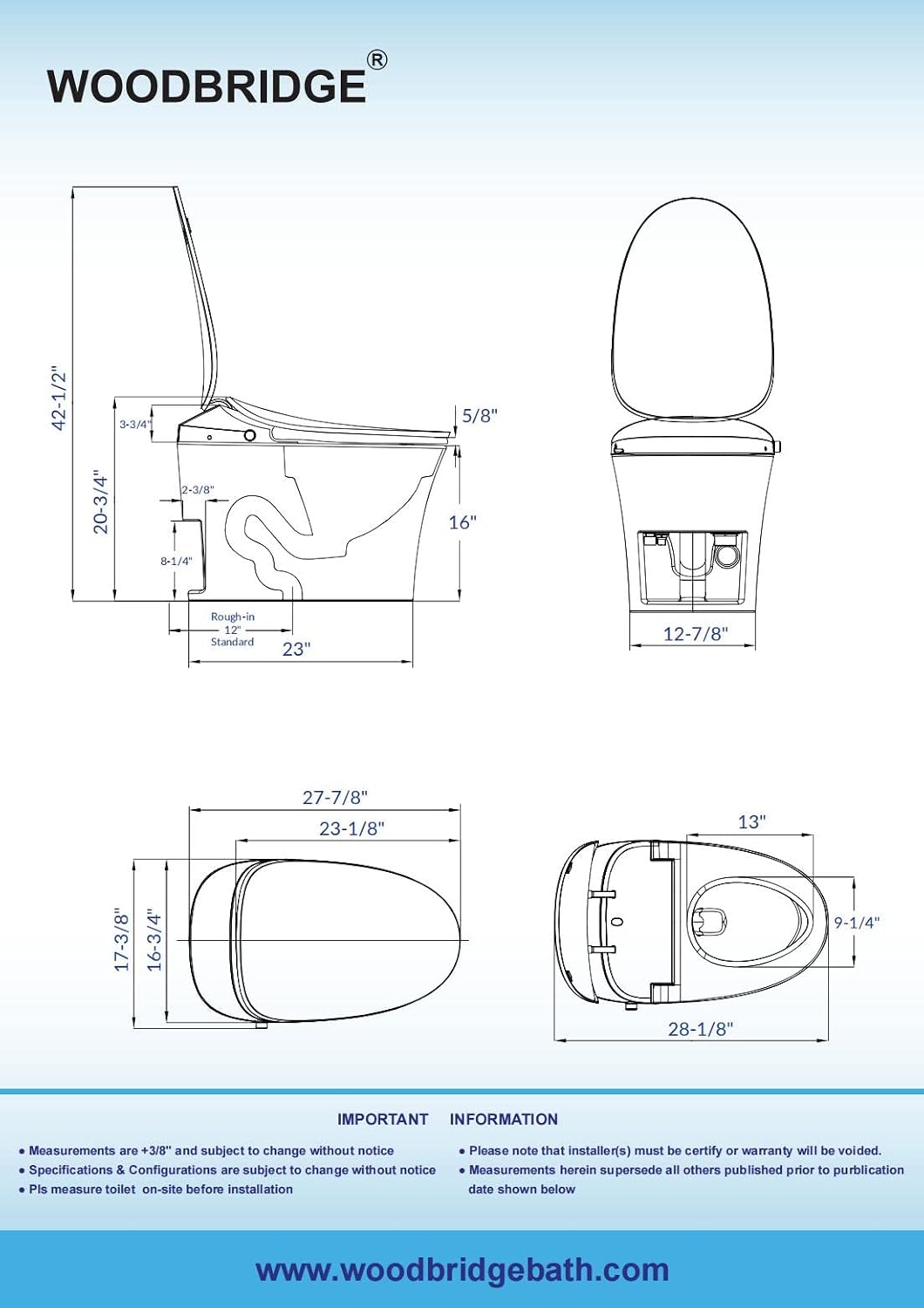 WOODBRIDGE LT610 One Piece Elongated Smart Toilet Bidet with Massage Washing, Auto Open and Close Seat and Lid, Auto Flush, Heated Seat and Integrated Multi Function Remote Control, White