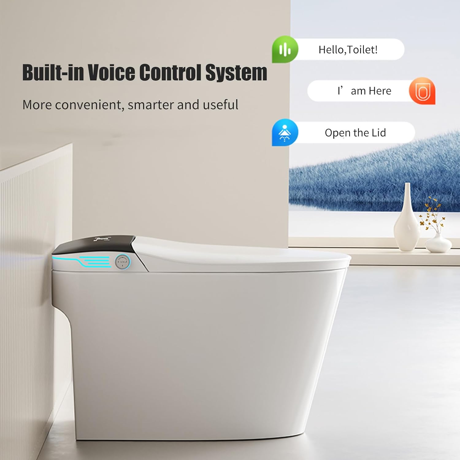 Smart toilet with Bidet Built In Vioce Control AUTO Open & Close, One piece toilet Off-seat AUTO Flush, Heated Toilet Seat Remote Control Warm Water Sprayer and Dryer (BSJ-black)