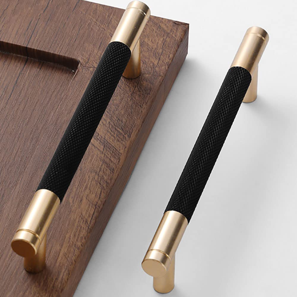 50 Pack 5 Inch 128 mm Bar Cabinet Pulls Gold and Black Knurled Handles for Brushed Gold Drawer Pulls Cupboard Aluminum Handles