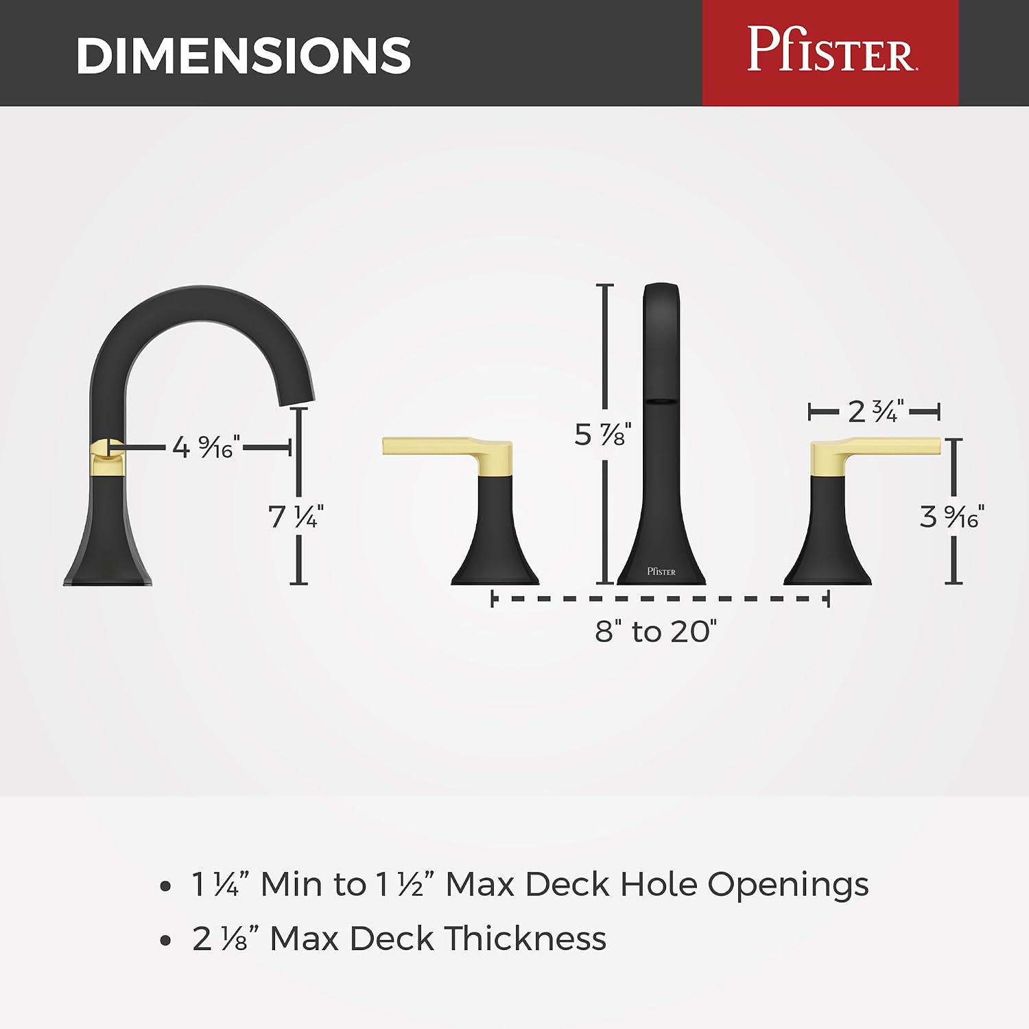 Pfister Vaneri Bathroom Sink Faucet 8 in Widespread 2-Handle 3-Hole NSF Certified Water-Efficient Matte Black and Brushed Gold Finish Push & Seal Drain LF049VRIBBG