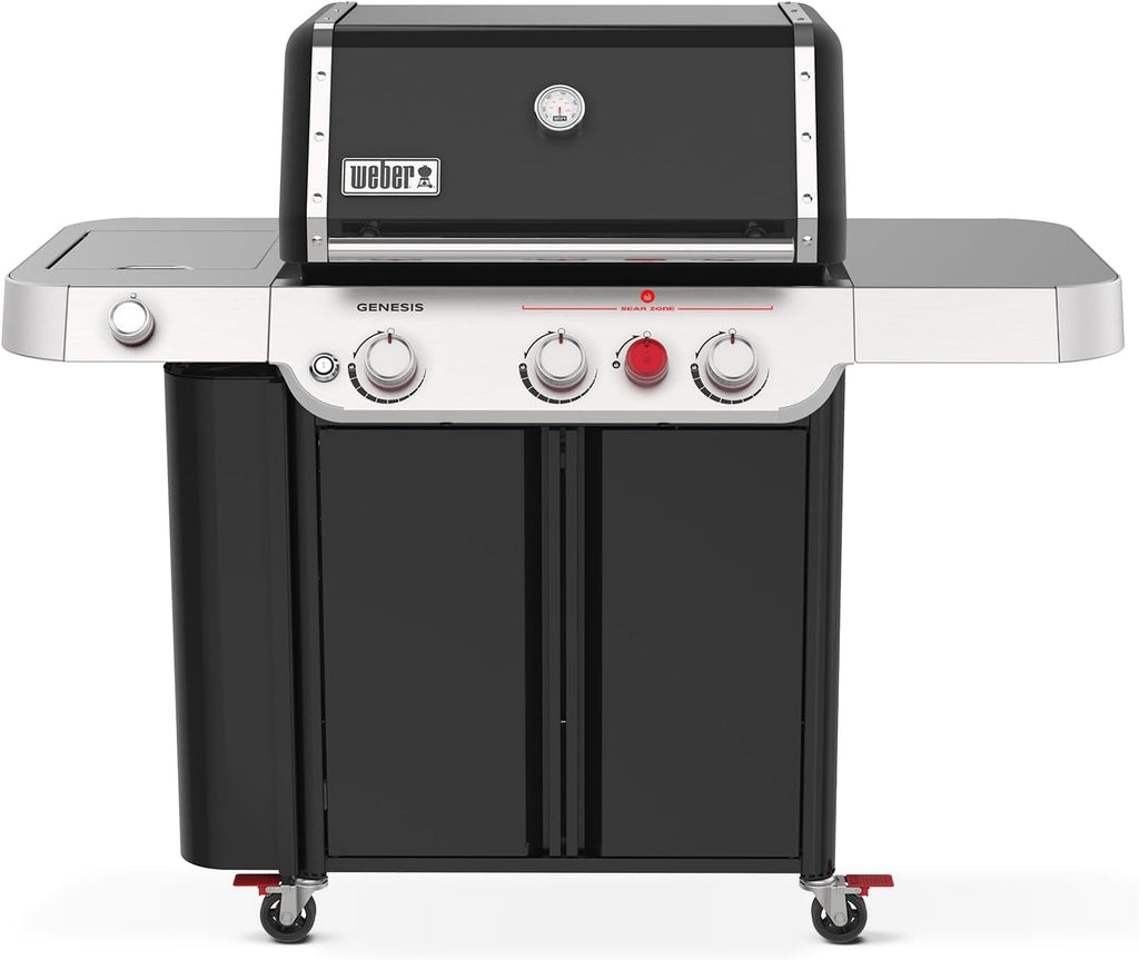 Weber Genesis E-335 Liquid Propane Gas Grill for Outdoor Cooking, 3 Burners and 1 Side Burner, Black – Porcelain-Enameled Cast-Iron Grates, PureBlu Burners & Sear Zone