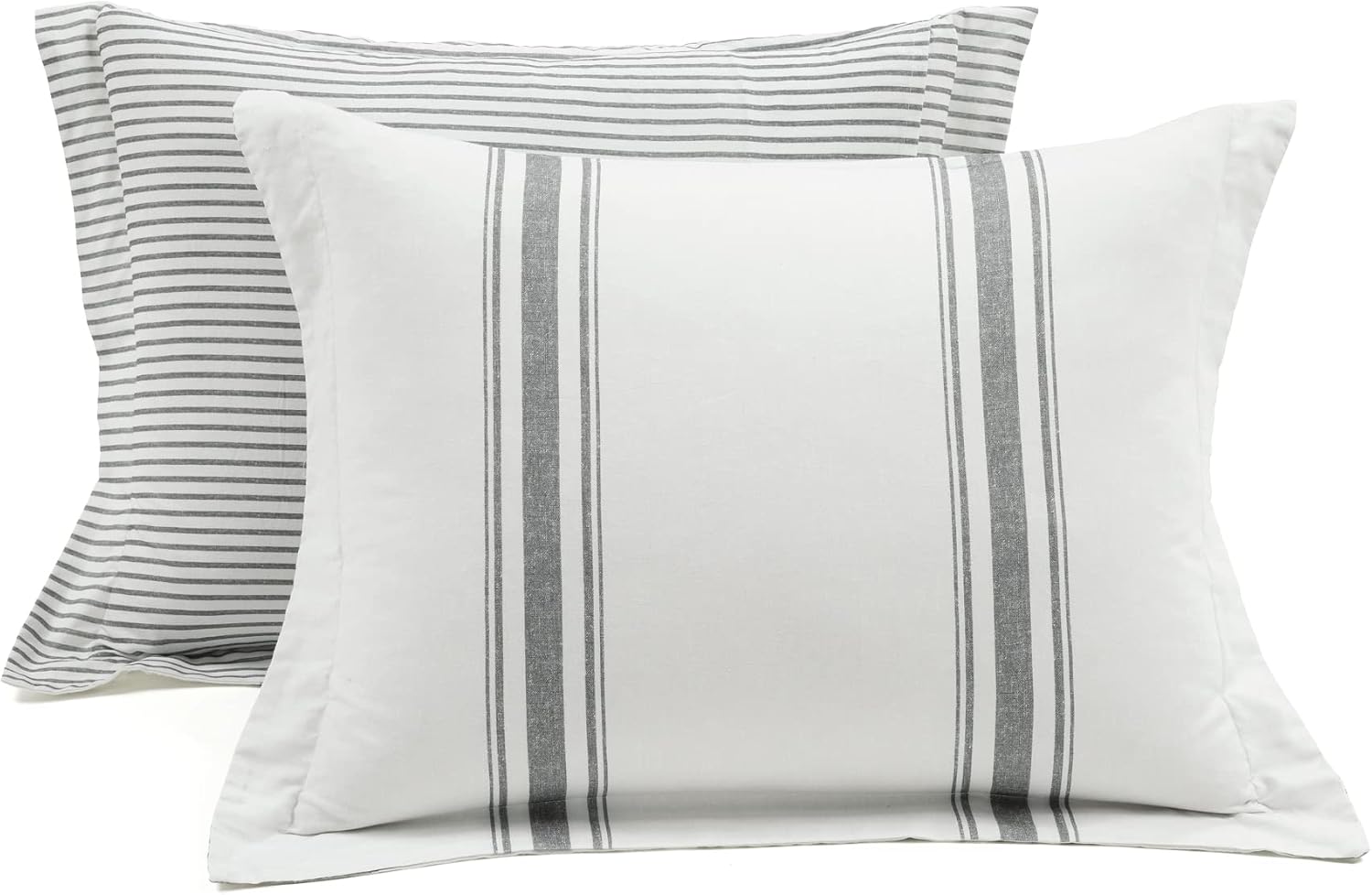 Lush Decor Farmhouse Stripe Reversible Cotton Comforter Set - 3 Piece Cozy Pinstripe Bedding Set - Classic Modern Rustic Charm Bedroom Decor - King, Dark Gray