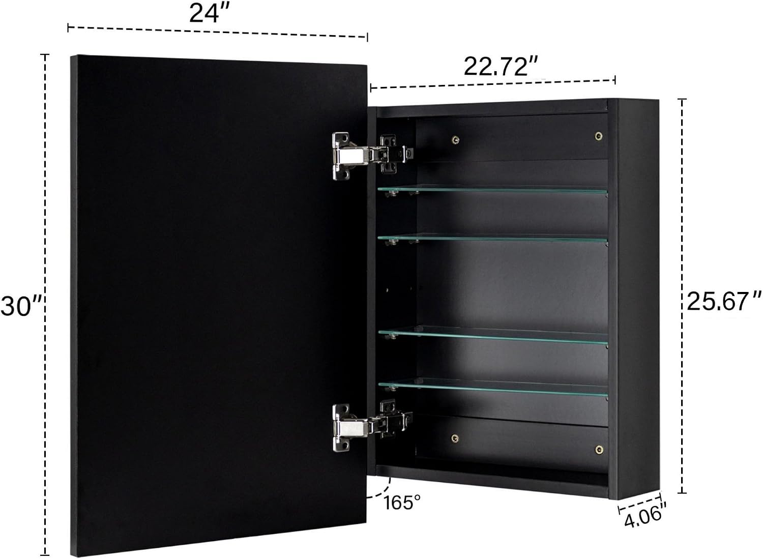 TEHOME 24'' x 30'' Black Recessed and Surface Mount Bathroom Medicine Cabinet with Mirror Matt Black Square Cornered Metal Framed Rounded Rectangle Medicine Cabinet Mirror