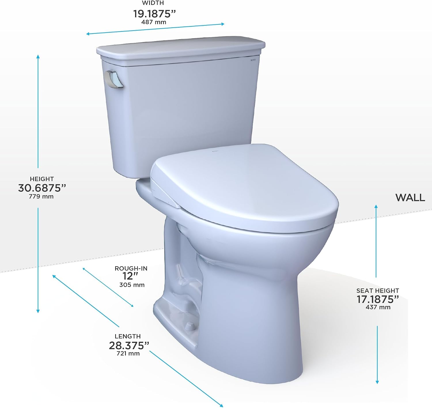 TOTO® Drake® Transitional WASHLET®+ Two-Piece Elongated 1.28 GPF Universal Height TORNADO FLUSH® Toilet and S7A Contemporary Bidet Seat with Auto Flush, Cotton White - MW7864736CEFGA#01
