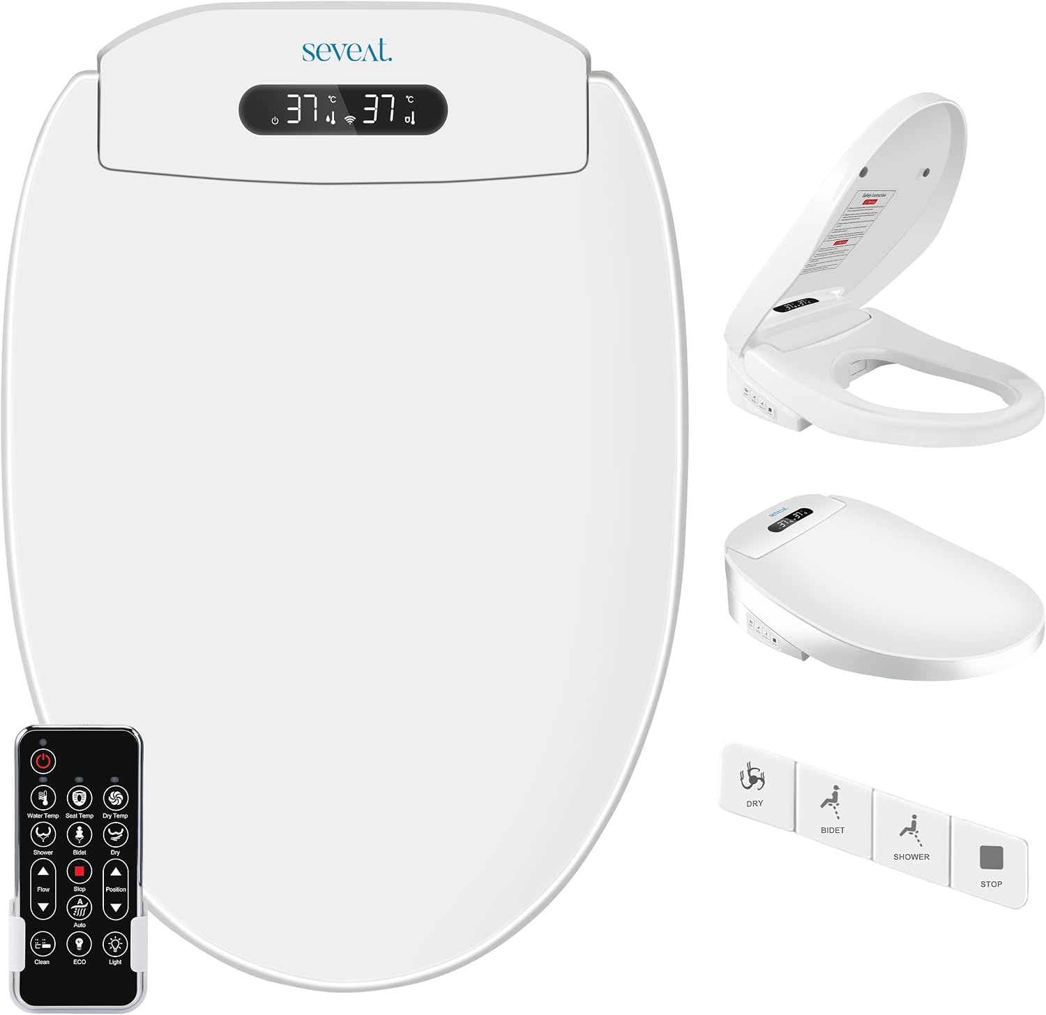 Electric Heated Bidet Toilet Seat – Instant Warm Water, Dryer, Feminine & Rear Wash | Wireless Remote | Self-Cleaning Nozzle | LED Temperature Display | Bathroom Comfort and Hygiene (Elongated)