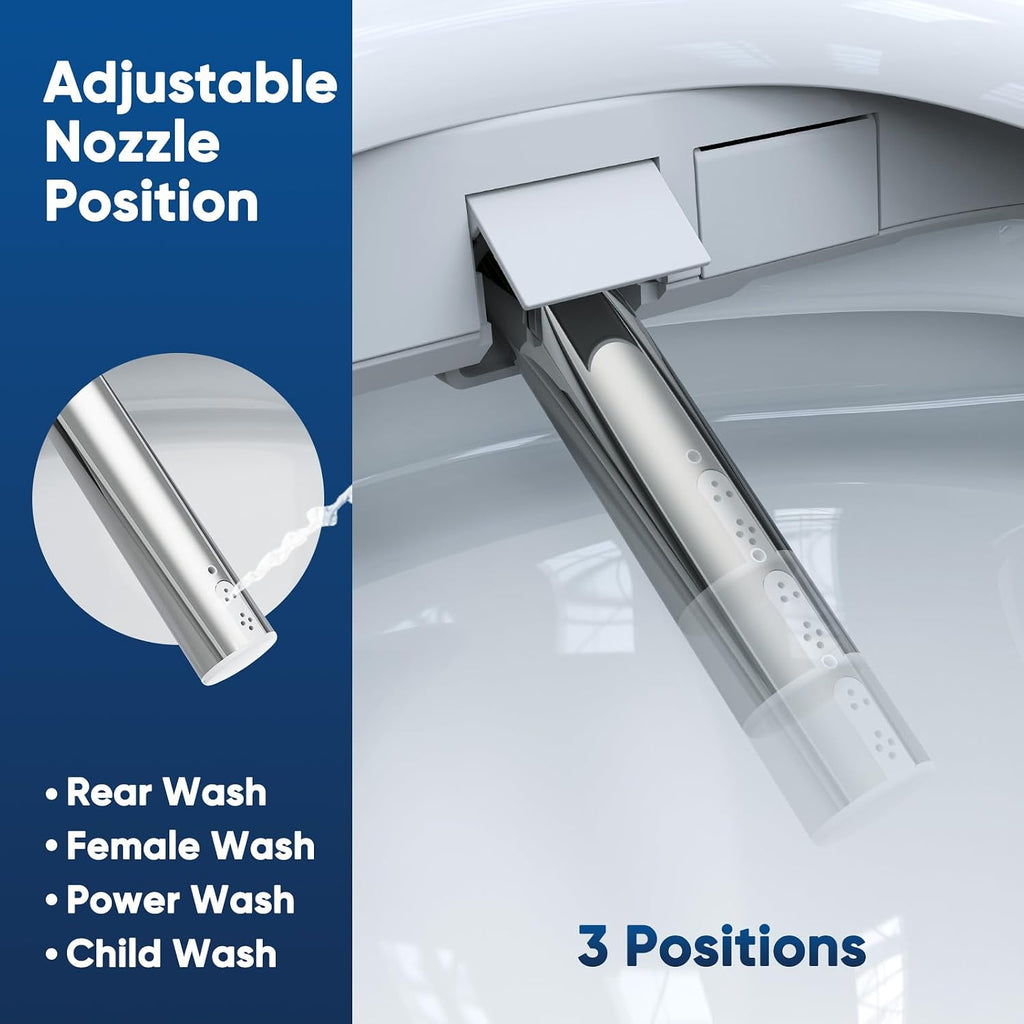 Bidet Toilet Seat Attachment for Olive Smart Toilet with Warm Water & Dryer, Feminine & Child Wash, Self-Clean Stainless Steel Nozzle, Adjustable Water Pressure, Slow Close Lid