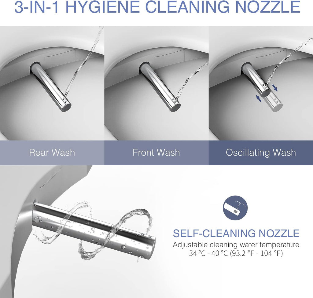 Elongated Electric Bidet Toilet Seat,Anti-Yellowing Material,Heated Seat with Warm Air Dryer & Instant Warm Water,Self-Cleaning Nozzle, Adjustable Pressure&Temp,Soft Close Lid,Wireless Remote