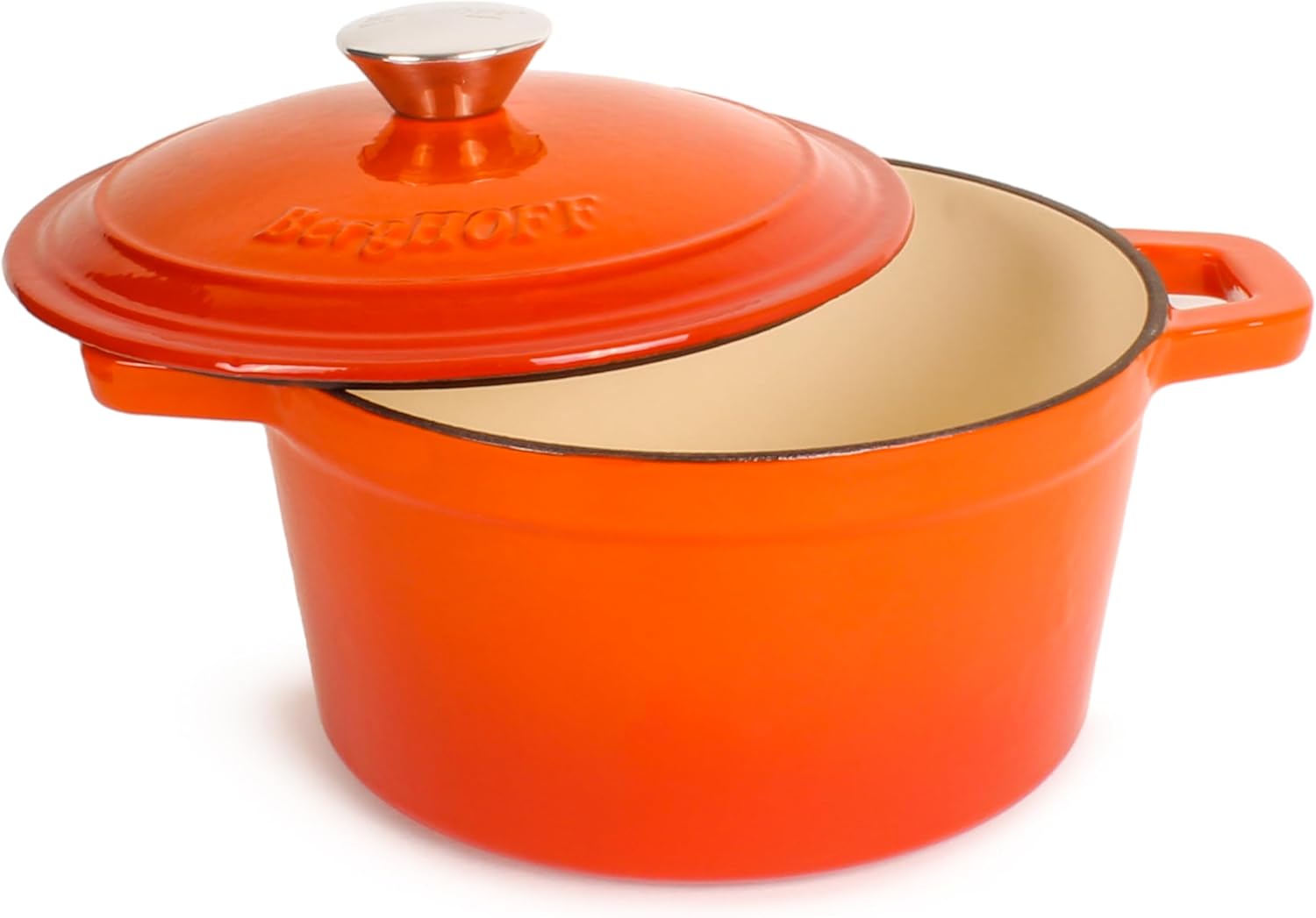BergHOFF 3Pc Neo Enameled Cast Iron Cookware Set, 3qt. Dutch Oven, Matching Lid, Square Grill Pan 11 Inches, Oven Safe Up To 400°F, Orange
