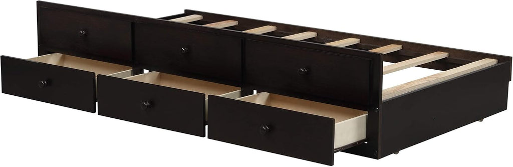 Harper&Bright Designs Twin Over Twin Bunk Bed with Safety Rail, Ladder, Twin Trundle Bed with 3 Drawers for Bedroom, Guest Room Furniture, Dark Espresso
