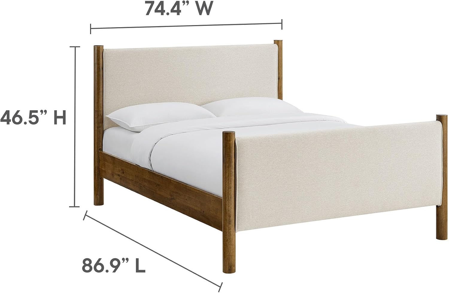 Modway Maven King Size Bed Frame in Ivory Walnut with Upholstered Fabric Headboard and Footboard – Wood King Platform Bed Frame – No Box Spring Needed