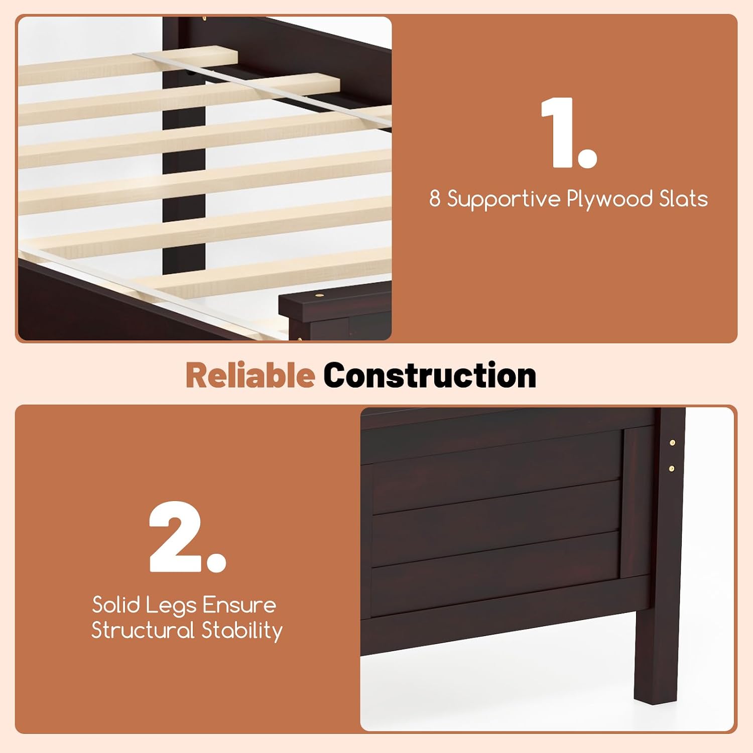 GOFLAME Twin Size Bed Frame with 2 Drawers, Platform Bed with Solid Wood Headboard & Footboard, Wood Slats Support Mattress Foundation, Under Bed Storage, No Box Spring Needed, Easy Assembly, Espresso