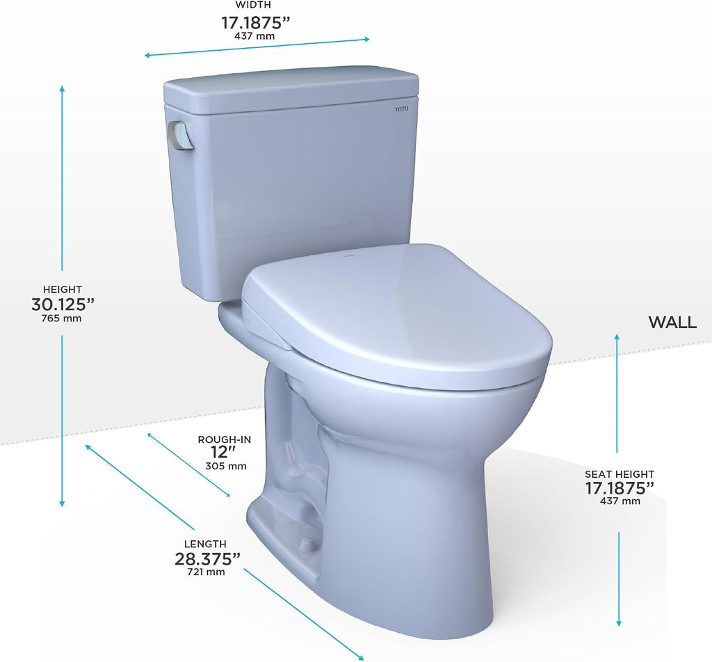 TOTO® Drake® WASHLET®+ Two-Piece Elongated 1.6 GPF Universal Height TORNADO FLUSH® Toilet with S5 Bidet Seat, Cotton White - MW7763446CSFG#01