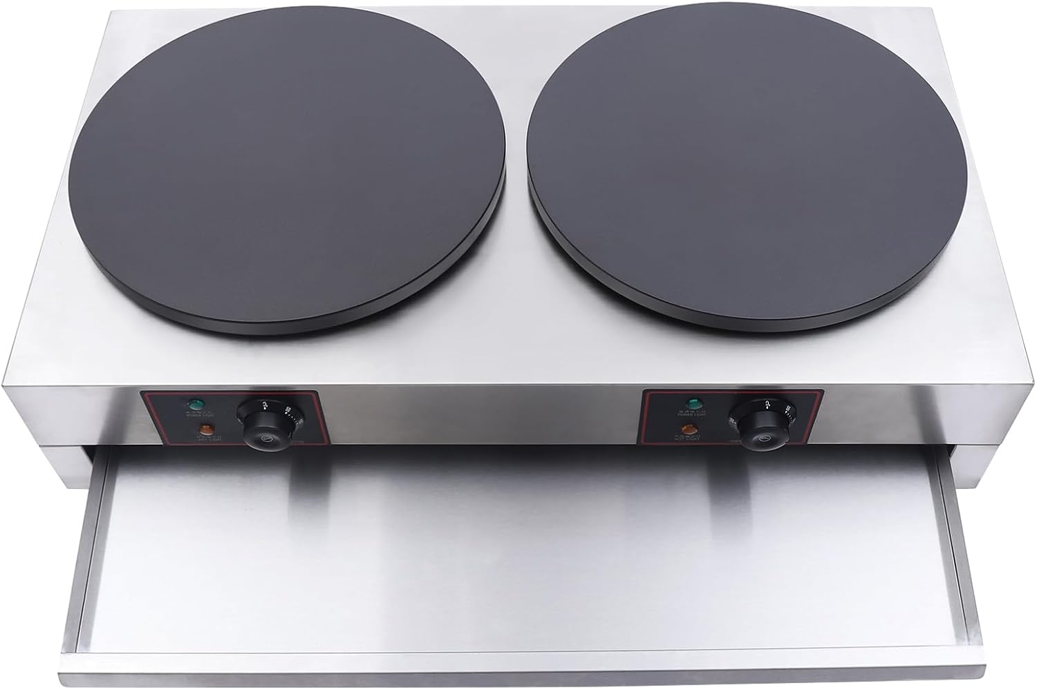 Commercial 2-Burner 15.75 ' Electric Griddle & Crepe Maker Machine Electric Crepe Maker with Adjustable Temperature forof crepes, pancakes, etc. ,Non-Stick Crepe Pan & Spatula