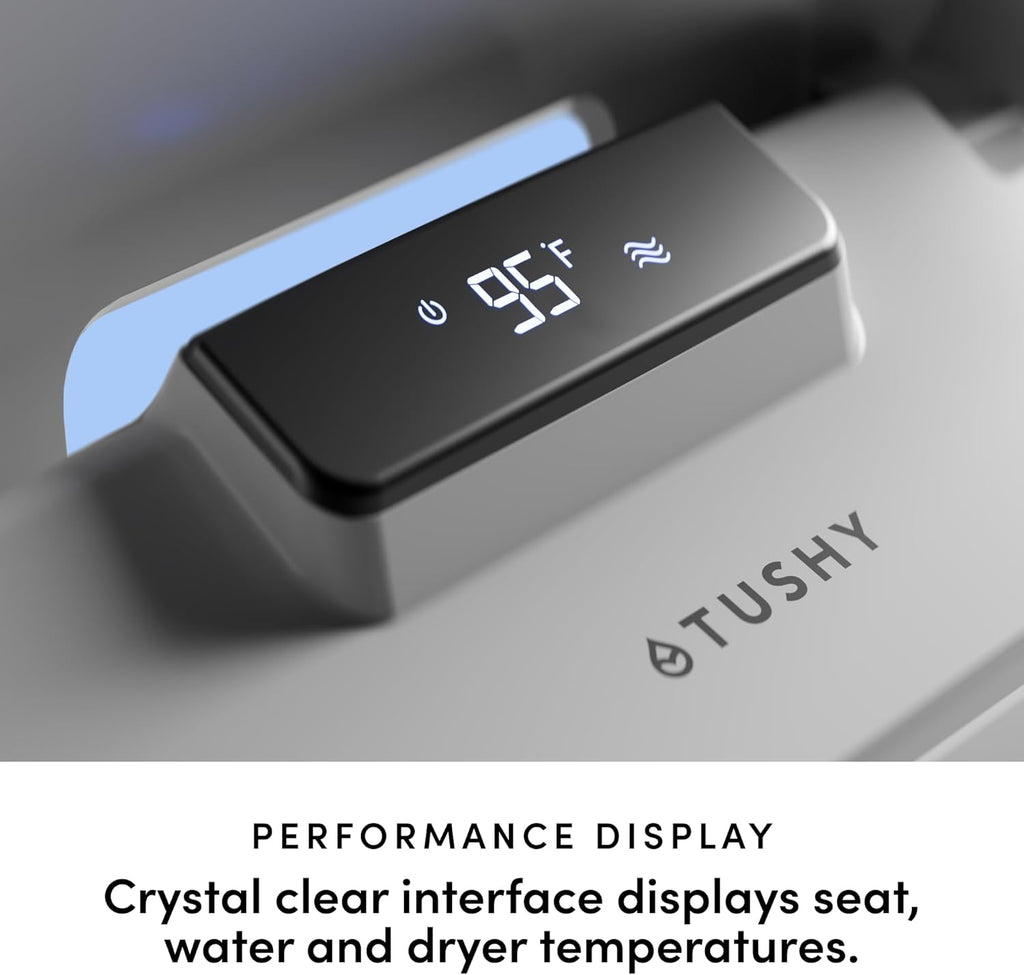 TUSHY Aura Luxury Electric Bidet Seat: Heated Toilet Seat with Temperature Control, Self-Cleaning Nozzle, Instant Adjustable Warm Water & Dryer (Remote Control & Auto Open, Soft Close Lid), Elongated