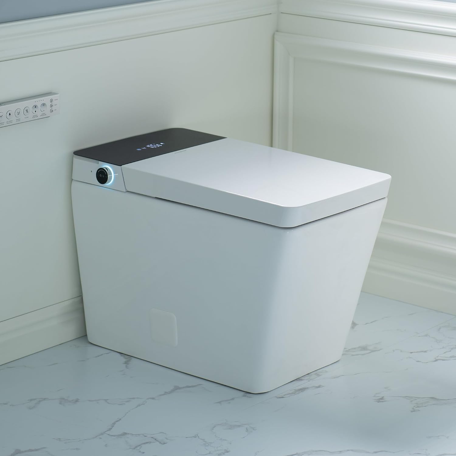 WOODBRIDGE One Piece Square Smart Toilet with with Tank,Auto Open & Close, Foot Sensor, Auto Flush, Multiple Spray Modes, Heated Seat, Warm Water and Air Dryer, Auto LED Nightlight, White