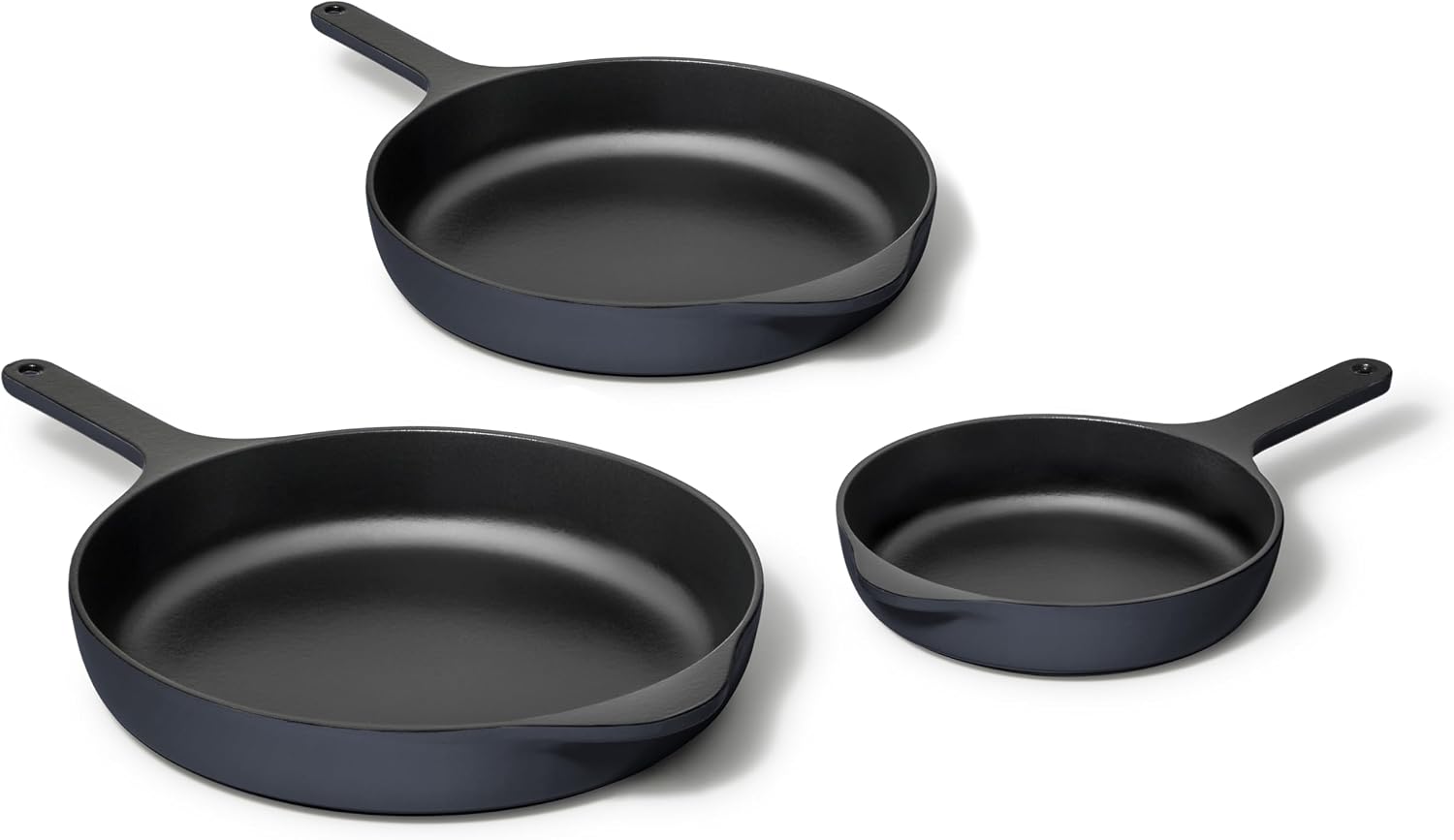 Caraway Cast Iron Skillet Set - 8', 10.5', & 12' Enameled Cast Iron Pan With 3 Layer Enamel Coating - No Seasoning Required - Compatible With All Stovetops - No Forever Chemicals - Midnight Blue
