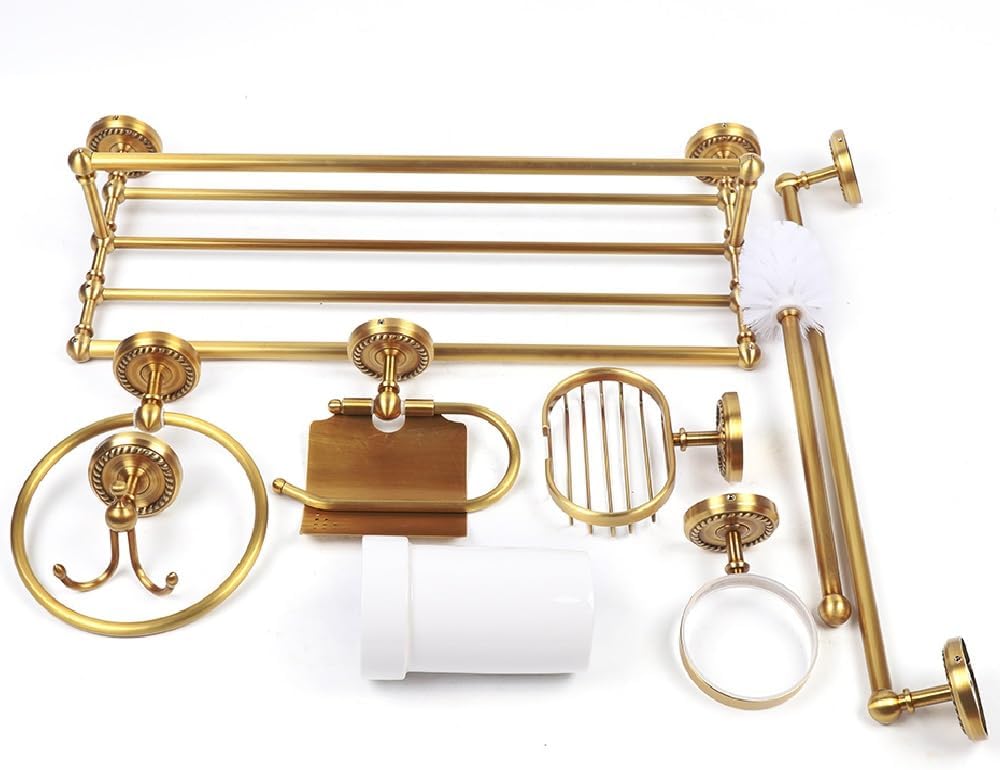 Bathroom Hardware Set, Wall Mount Towel Rack Kit for Family Needs, Includes Single Pole, Hand Towel Rack,Toilet Paper Holder, Brush Paper Holder, Soap Holder,Towel Ring, Hook (Vintage Copper 7pcs)
