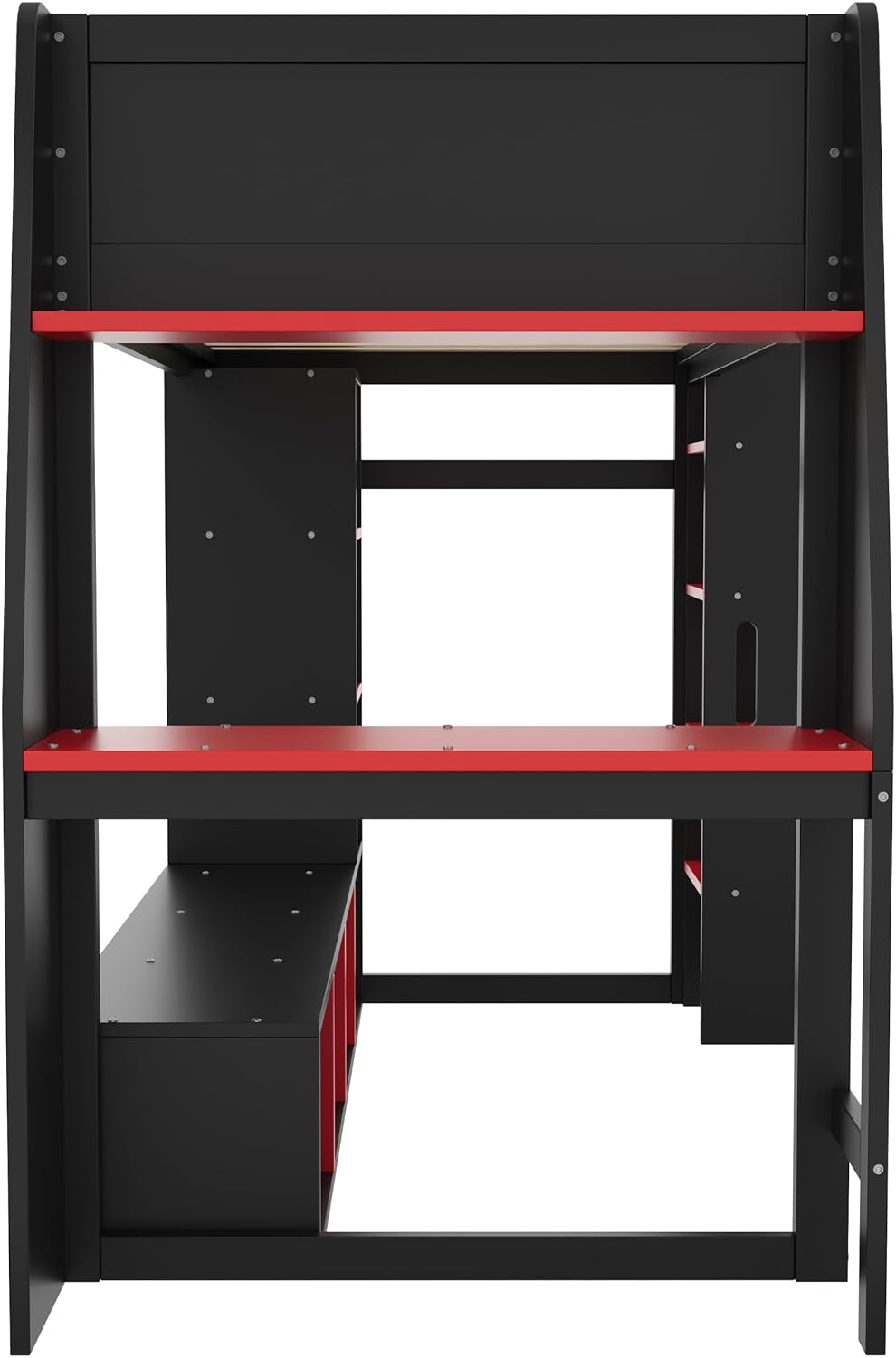 Harper & Bright Designs Twin Size Loft Bed with Gaming Desk,Storage Shelves,LED Light and Hanging Rack,Solid Wood Loft Bed Frame with Under-Bed Space,Esports Design for PC & Console Gamers,Black