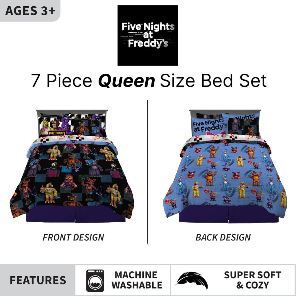 Five Nights At Freddy's Kids Bedding Super Soft & Cozy Comforter and Sheet Set with Sham, 7 Piece Queen Size, (Officially Licensed Product) By Franco