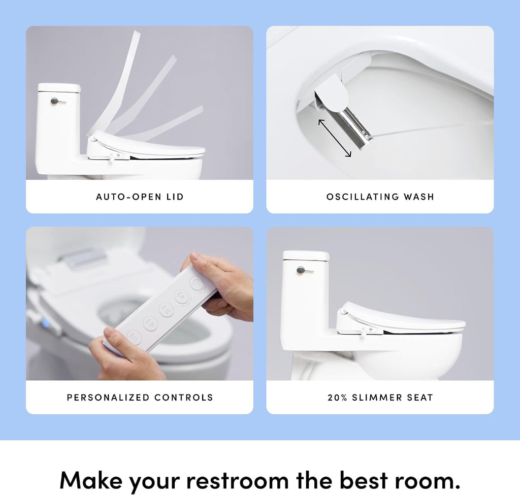TUSHY Aura Luxury Electric Bidet Seat: Heated Toilet Seat with Temperature Control, Self-Cleaning Nozzle, Instant Adjustable Warm Water & Dryer (Remote Control & Auto Open, Soft Close Lid), Elongated