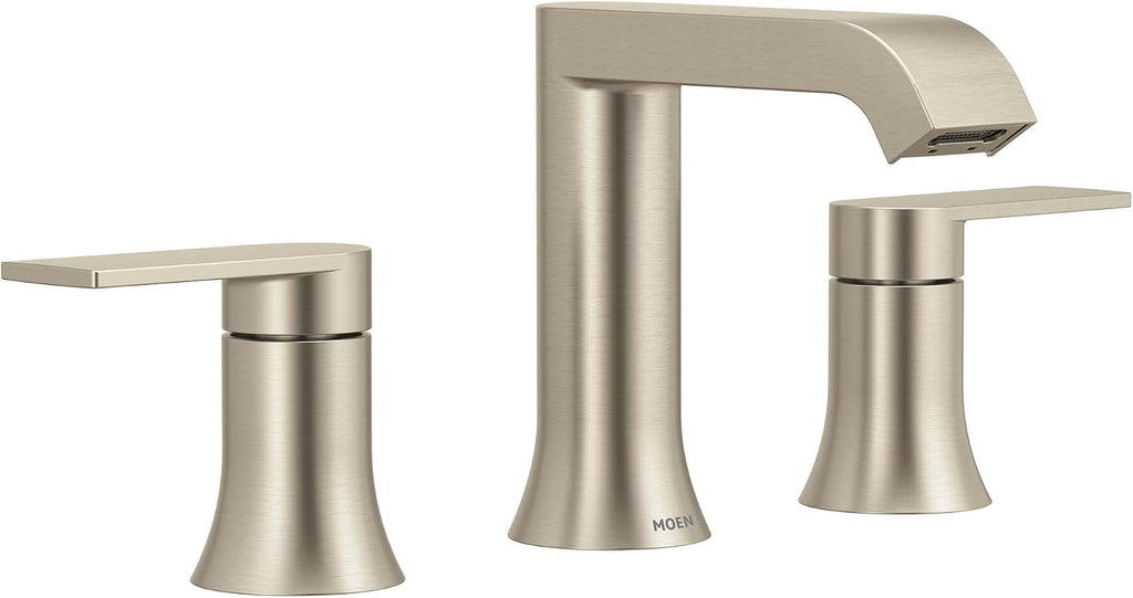 Moen Genta LX Two-Handle High Arc Widespread Bathroom Sink Faucet, for 3-Hole Setups, Valve Included, Brushed Nickel, TV6708BN