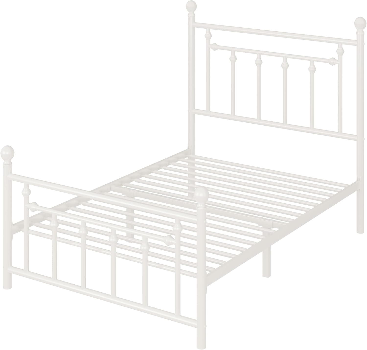 Allewie 14 Inch Twin Size Metal Platform Bed Frame with Victorian Vintage Headboard and Footboard/Mattress Foundation/Under Bed Storage/No Box Spring Needed/Easy Assembly/Noise Free/White